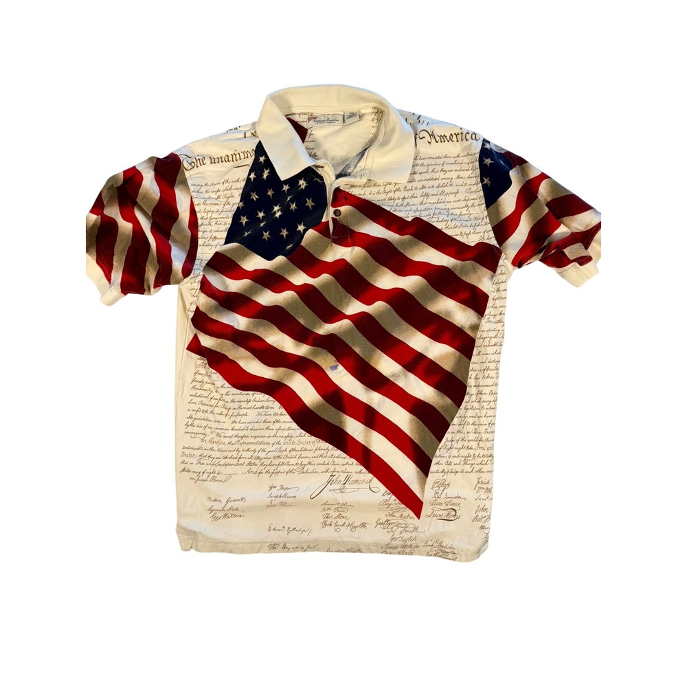 American Summer Clothing Company Patriotic Polo Shirt XXL USA Flag Constitution